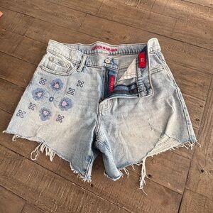 Lucky Brand Light Blue Jean Shorts with Floral Detail